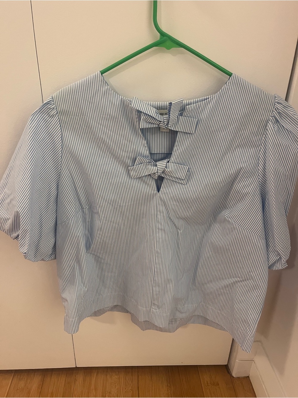 kate spade Blue and White Pinstripe Bow-Front Blouse